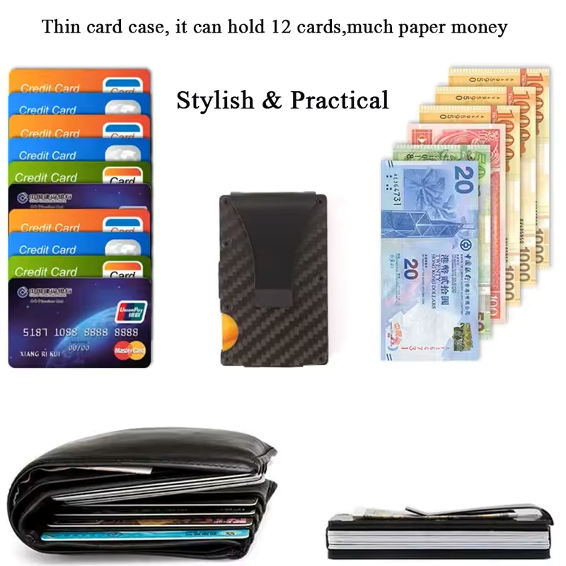 Minimalist carbon fiber RFID holder ultra-thin mini ID credit card holder aluminum alloy men's and women's wallet