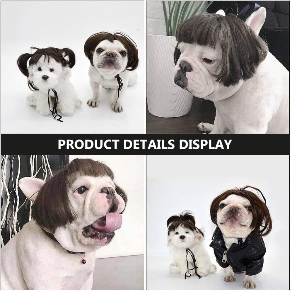 Funny Dog Wig for Small Medium Large Dogs with Free Head Flower, Trimmable Pet Costume Cat Cosplay Decoration for Halloween, Christmas, Parties