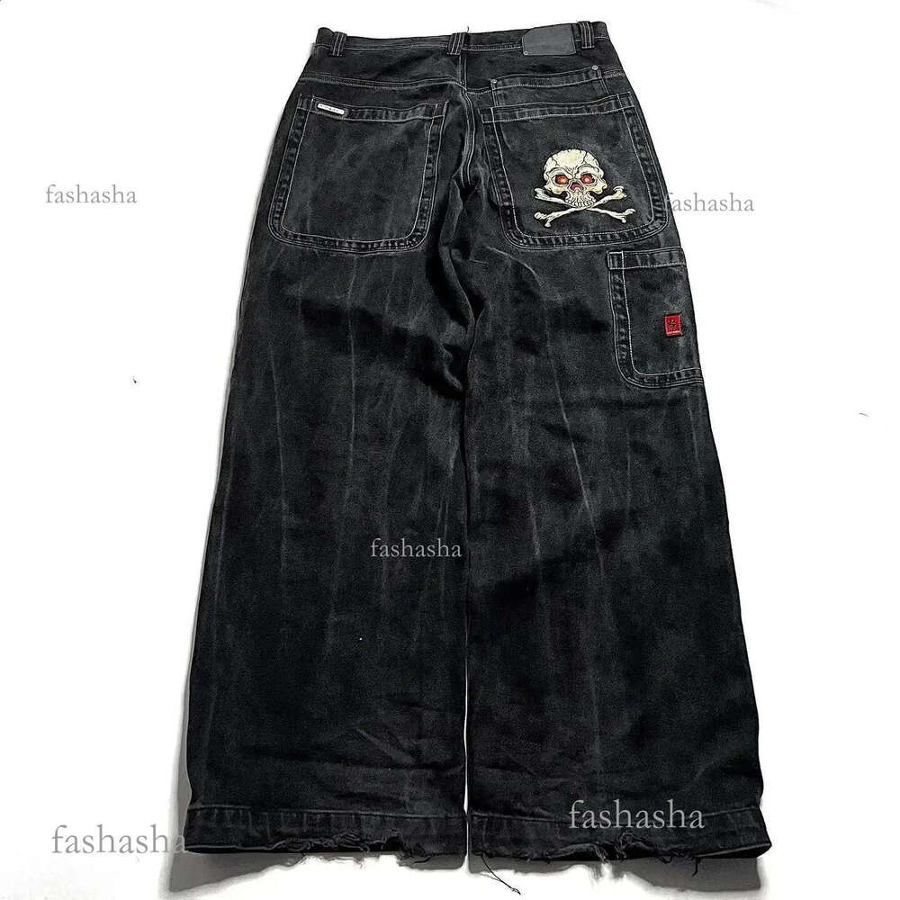 JNCO Jeans Harajuku Hip Hop Retro Skull Graphic Embroidered Baggy Denim Pants Y2k Men Women Goth High Waist Wide Trousers 240815