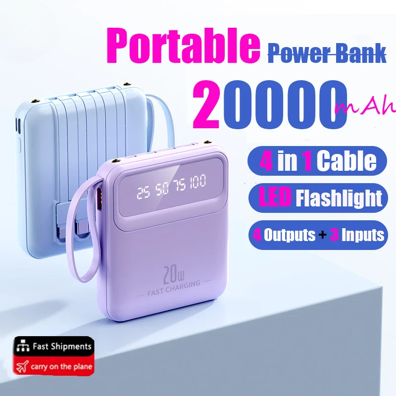 2025 New 20000mAh Outdoor Portable Powerbank Fast Charging PD20W Power Bank Battery Charger For iPhone Samsung Huawei 2024 New