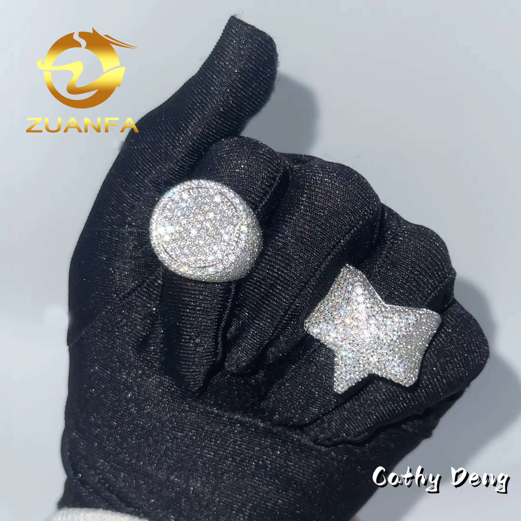 Zuanfa Jewelry Hot Selg Hip Hop Heart Full Pave Sterg Sier Ice Out Moissanite Men Dia Ring