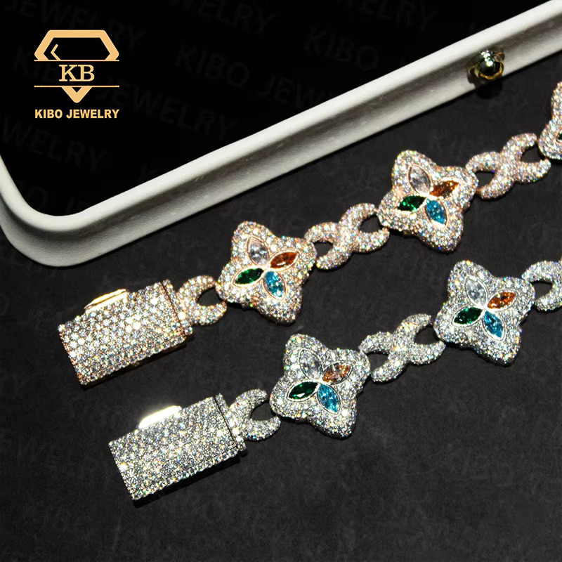 Four Leaf Clover Design Jewelry Iced Out VVS1 D Color Tennis Chains Mossanite Infinitely Necklace Moissanite Cuban Link Chain