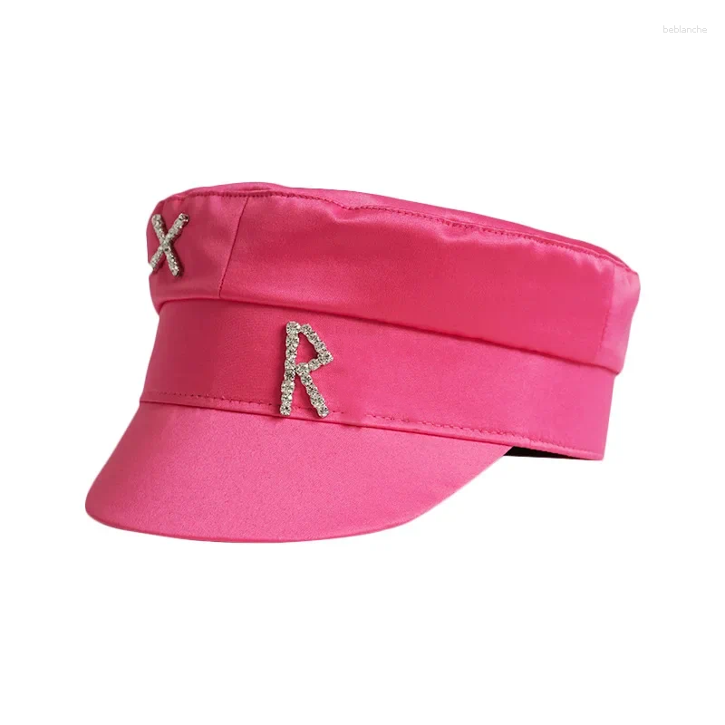 Berets Hat Elegant Satin Smooth Rhinestone Letters Cotton Hats For Women Classic Spring And Autumn Trend Designer Caps