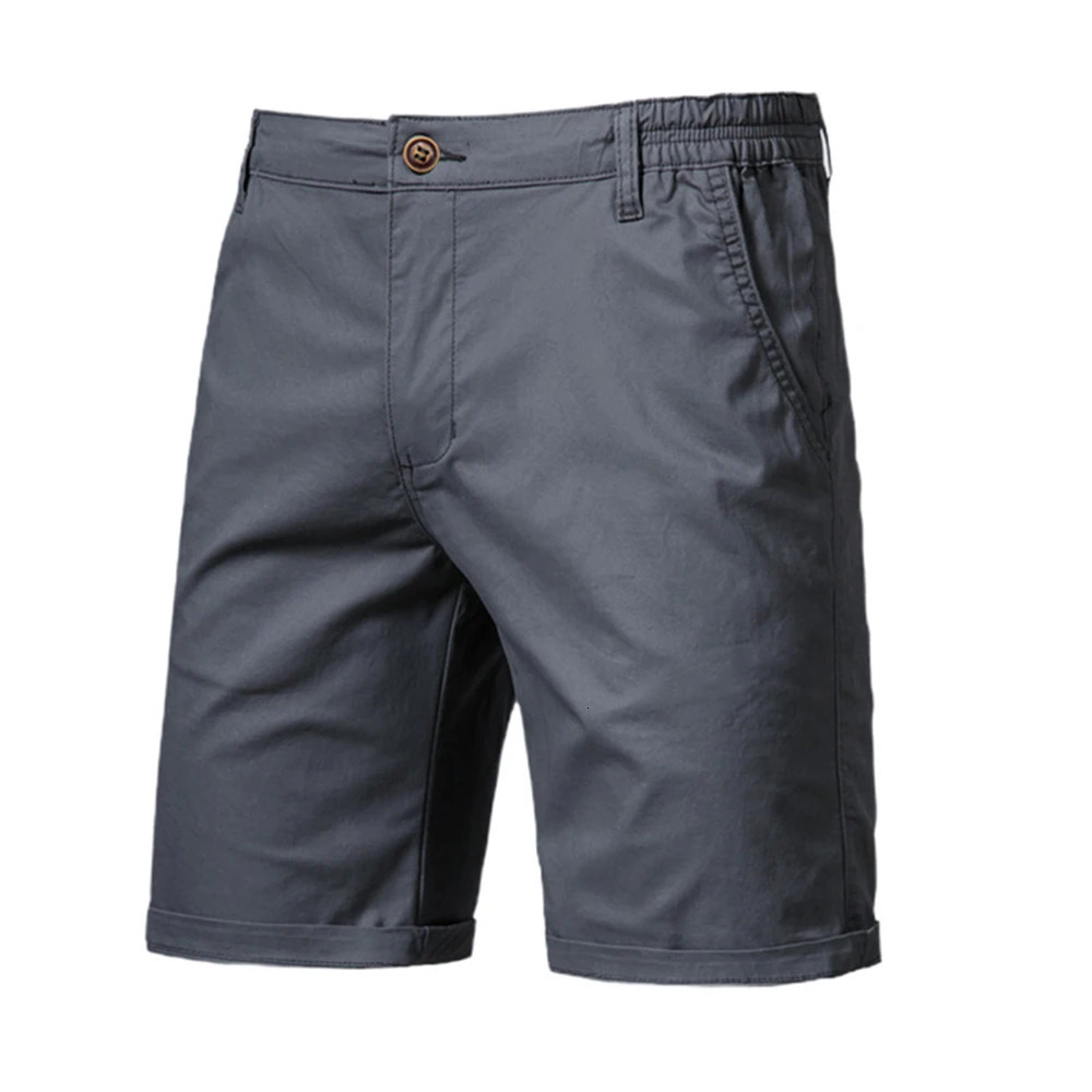 Summer 100% Cotton Shorts Men Solid Color Elastic Waist Short Pants High Quality Casual Business Social Mens 250310
