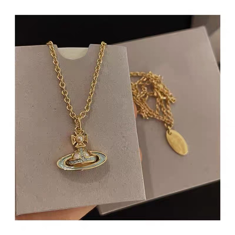 Vivienmes Viviannes Vivienenne Vivvienne Queen Dowager enamel Saturn chain necklace flat highend feeling planet niche layered collarbone cha westwoods