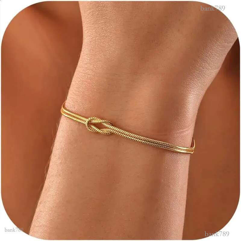 Love Knot Bracelets For Women 14K Gold Plated Dainty Snake Chain Infinity Bracelet Adjustable Stainless Steel Jewelry Gifts 24