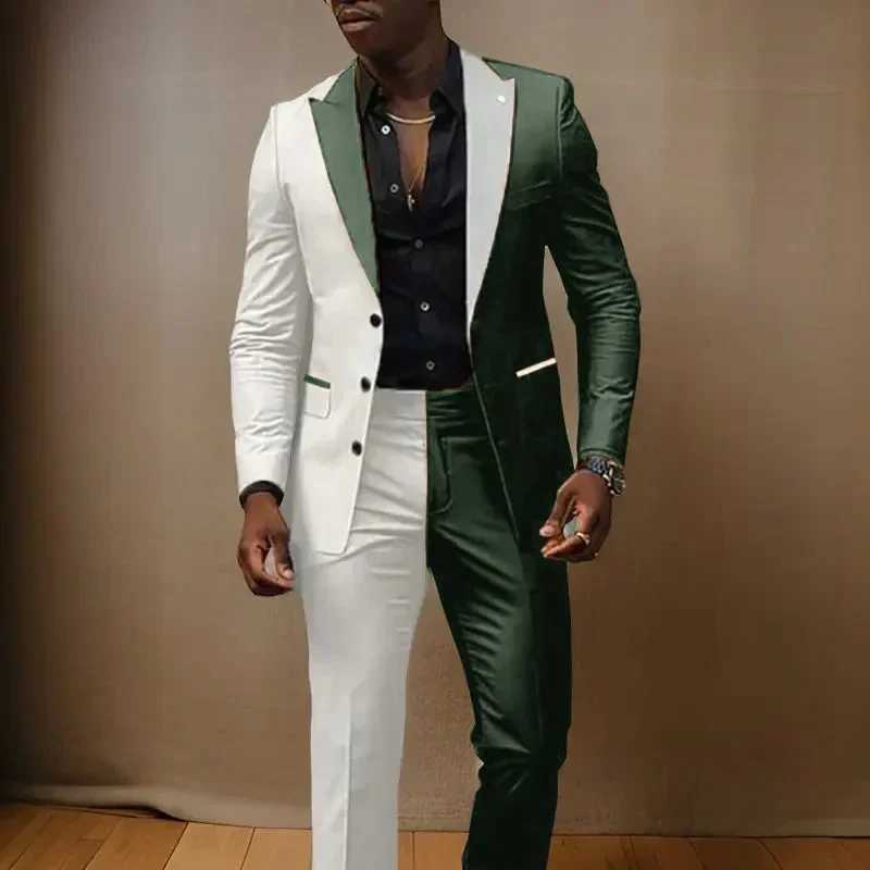 Splice Color Men Suits Wedding Peaked Lapel 3 Buttons Groom Tuxedo Slim Bridegroom Suits 2 Pcs Jacket With Pants Fashion Design W250310