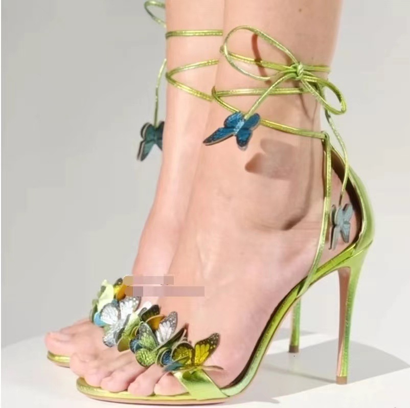 2025 Spring/Summer New Strap Butterfly High Heels Women, Small Yellow Heels, Versatile and Sexy One Belt Sandals for Women ddmykukumalu