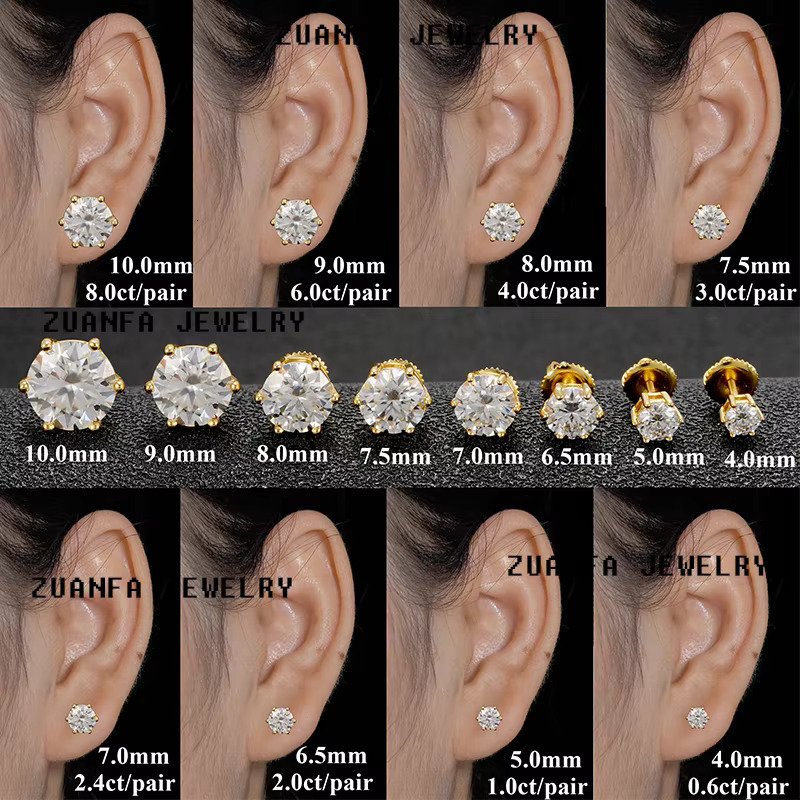 Dropshipping Earrings14K Gold Plated S VVS GRA Certificate Moissanite Solitaire Dia Stud Earrings Screw Back