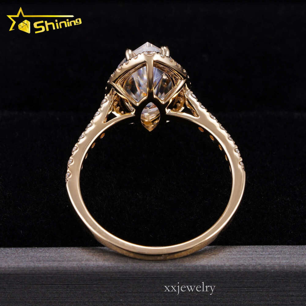 GRA Certificated 14K Gold 3CT Halo Marquise VVS Moissanite Dia Ring Custom Women Fine Engagement Wedding Rings