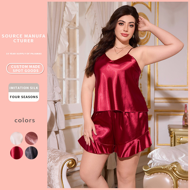 European style large size bathrobe fashion casual ice silk pajamas home dress simple imitation silk cardigan lace-up nightgown