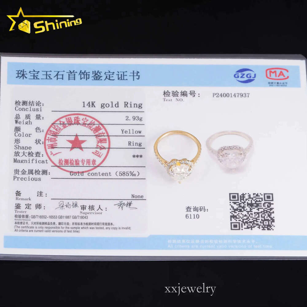 Pass Dia Tester Hot Selg 3ct 14k Gold Heart Moissanite Engagement Ring for Women
