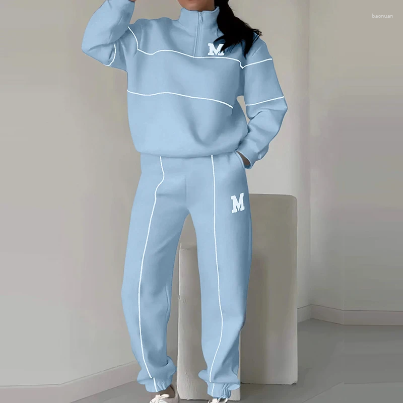 Women's Two Piece Pants Casual Letter Print Sports Set Autumn Hoodies Loose Outfit Women Stand Collar Long Sleeved Sweatshirt Suit