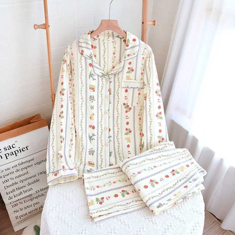 Pyjamas For Women Summer/Spring Pajamas Set Pure Cotton Underwear Long Sleeve Sleepwear Womens Lingerie Set Floral Home SuitC250310