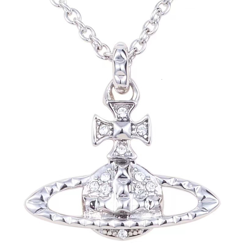 Designer High Version Western Empress Dowager Rivet Deep Blue Diamond Saturn Necklace Female Niche Design Diamond Planet Clavicle Chain 2025
