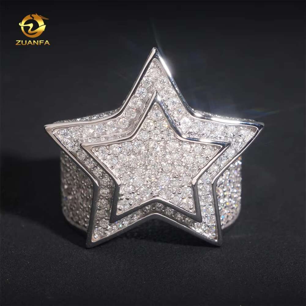 Fine Vvs Moissanite Rings Sterg Sier Men Lab Dia Hip Hop Iced Out Jewelry Ring