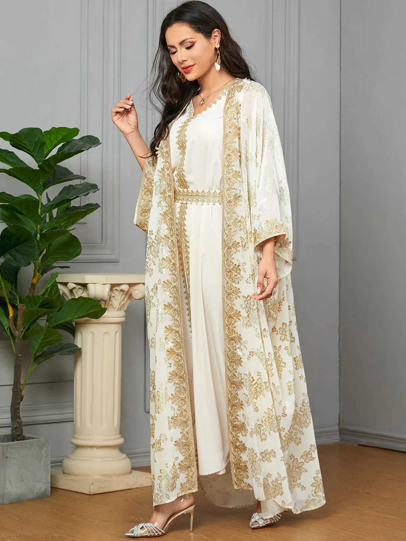 Eid al Fitr Womens Party Dress Abaya 2-piece Interior Set Jalabiya Ramadan Abayas Robe Ctan Vestidos Largos 2024XJ250310