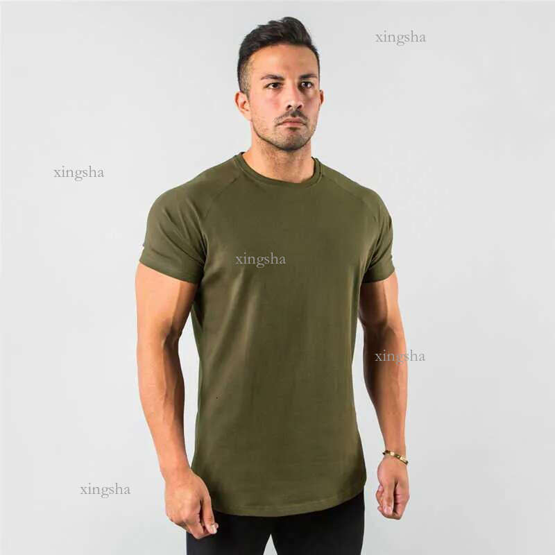 Men's T-Shirts New Stylish Plain Tops Fitness Mens T Short Sleeve Muscle Joggers Bodybuilding Tshirt Male Gym Clothes Slim Fit Tee G22