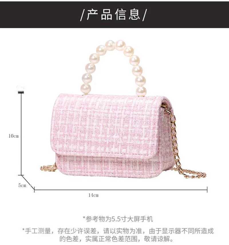 Childrens Bag 2024 Spring/Summer New Girls Crossbody Bag Princess Personality Pearl Tote Cotton and Linen Fashion Shoulder BaT250310