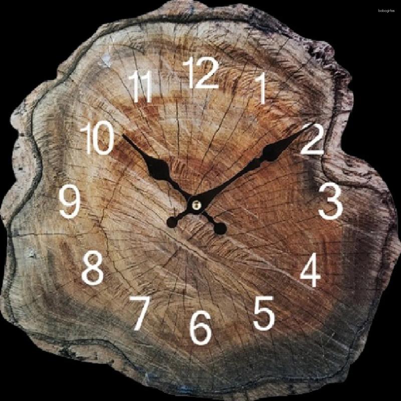 Lanjia Wall Clocks Inch Simulation Annual Ring Wooden Clock Old Wood Grain Silent Watch Living Room Home Office Decorations Df B