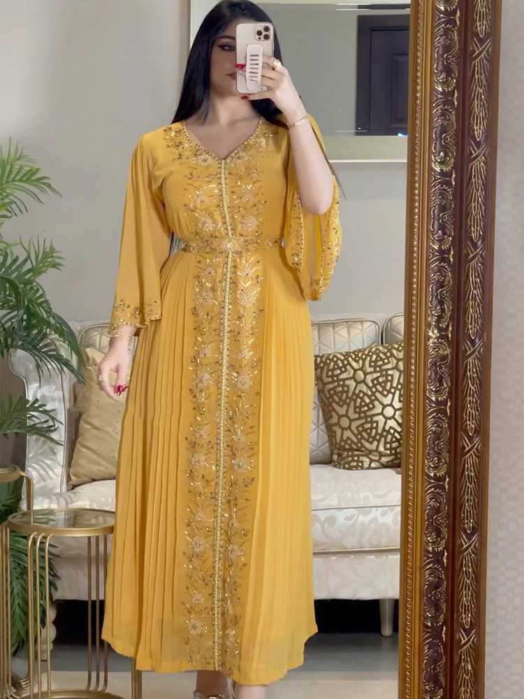 Evening Party Dress Women Eid Morocco slim Abaya for Women Islamic Embroidery Dresses Belt Ktan Vestidos Maxi Abayas W250310