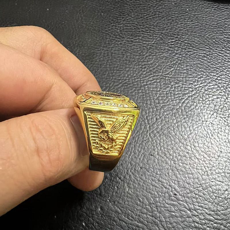 Hip Hop Vintage Square Eagle Casting Ring Stainless Steel Gold Plated Mens Jewelry