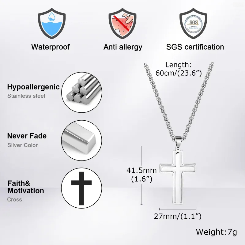 Rotating Stress Relief Cross Necklace for Men - Durable Stainless Steel Chain