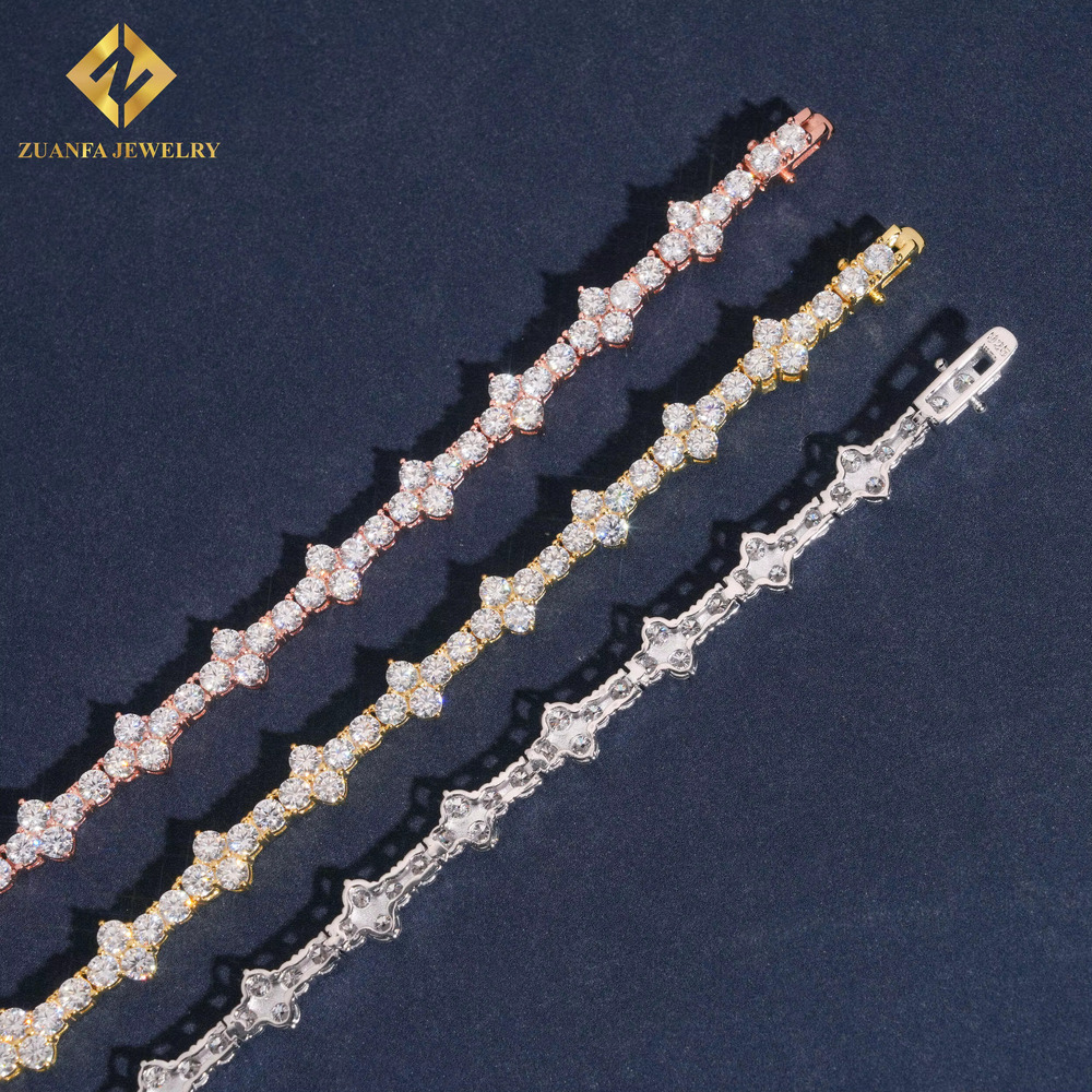 Hot Sale Cross Tennis Jewelry 18K Gold Plated 3mm Moissanite Diamond Tennis Chain Bracelet 925 Sterling Silver Fine Jewelry