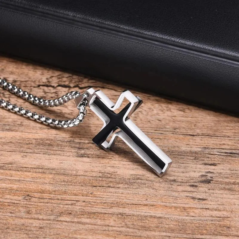 Rotating Stress Relief Cross Necklace for Men - Durable Stainless Steel Chain