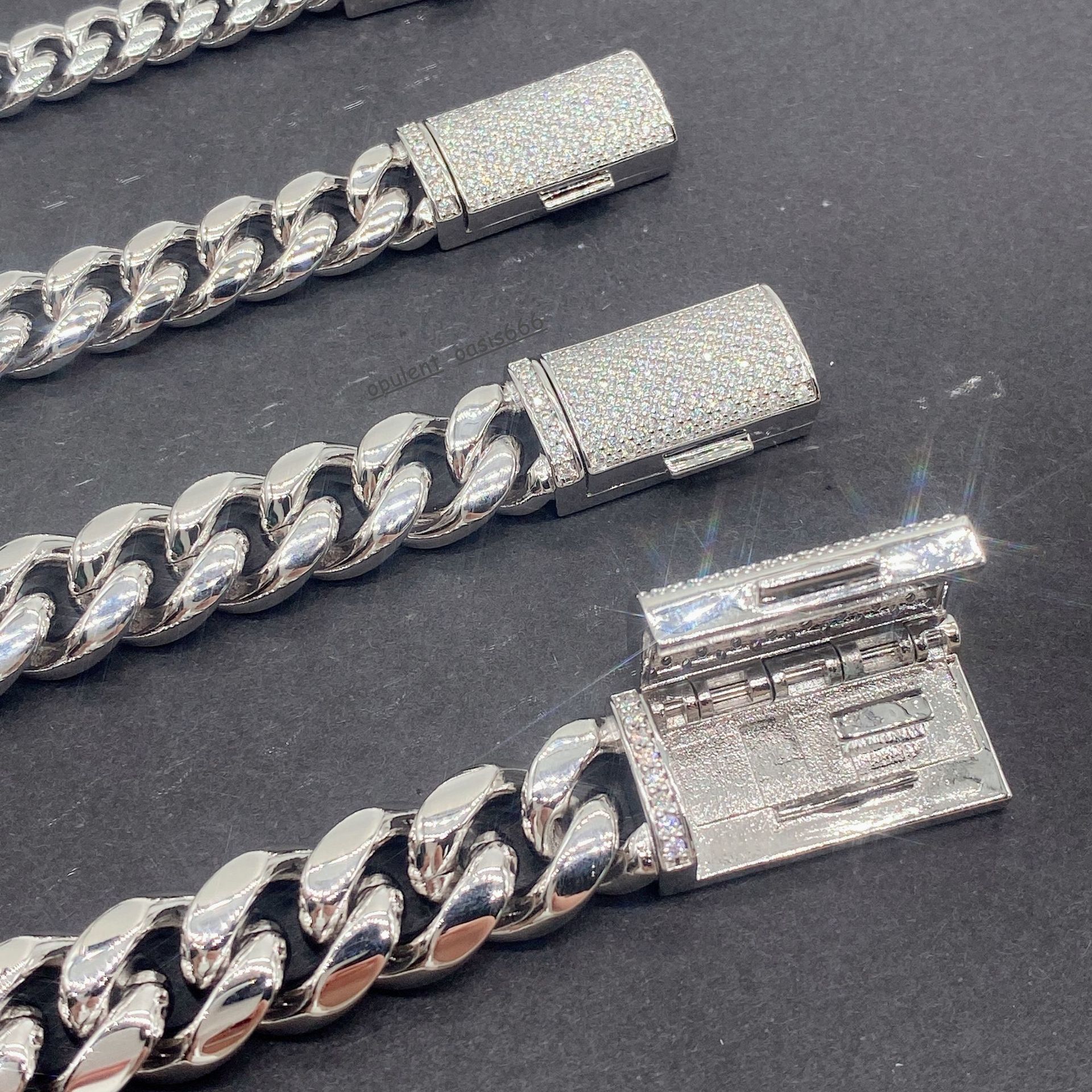 Wholesale Luxury Iced Out Cuban Link Chain 8-10 mm Moissanite 925 Silver Necklace for Men Hip Hop Gift 16K GOLD Platinum Plated