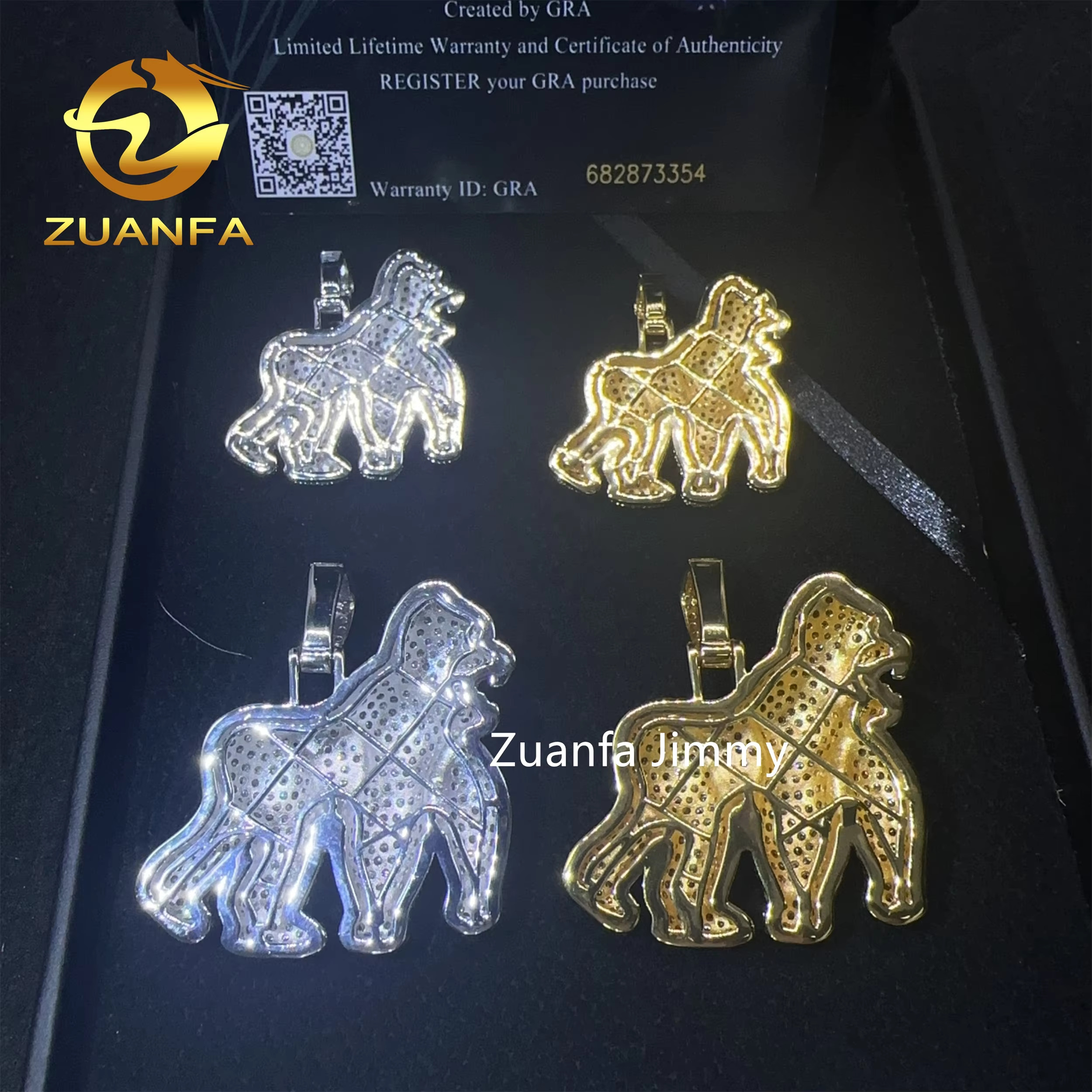 Unique Design Pass Diamond Tester Hip Hop Pendant Jewelry 925 Sterling Silver VVS1 Moissanite Diamond Gorilla Pendant Necklace