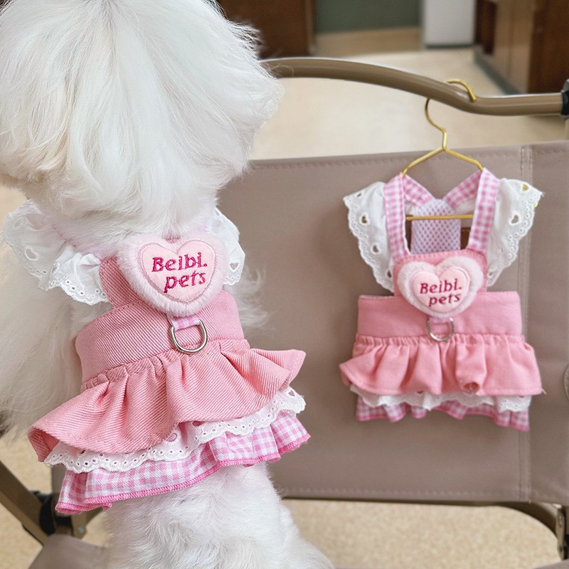 Pet designer dog collar Fashion Print Cat Dog Neck Decoration Accessory Trendy Classic thin denim traction skirt princess small puppy teddy bomei bear