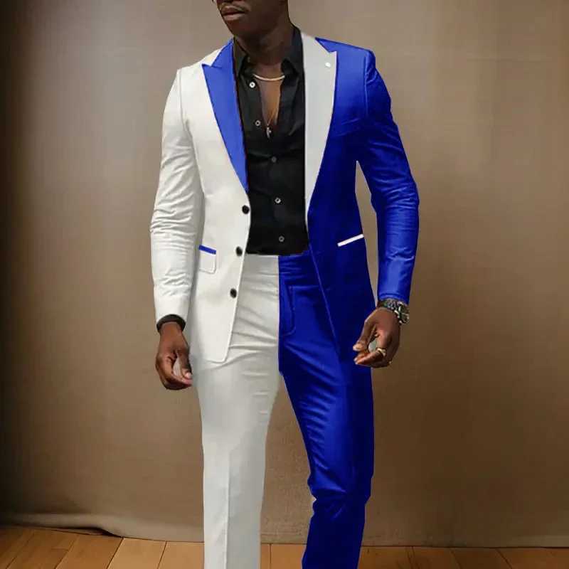 Splice Color Men Suits Wedding Peaked Lapel 3 Buttons Groom Tuxedo Slim Bridegroom Suits 2 Pcs Jacket With Pants Fashion Design W250310