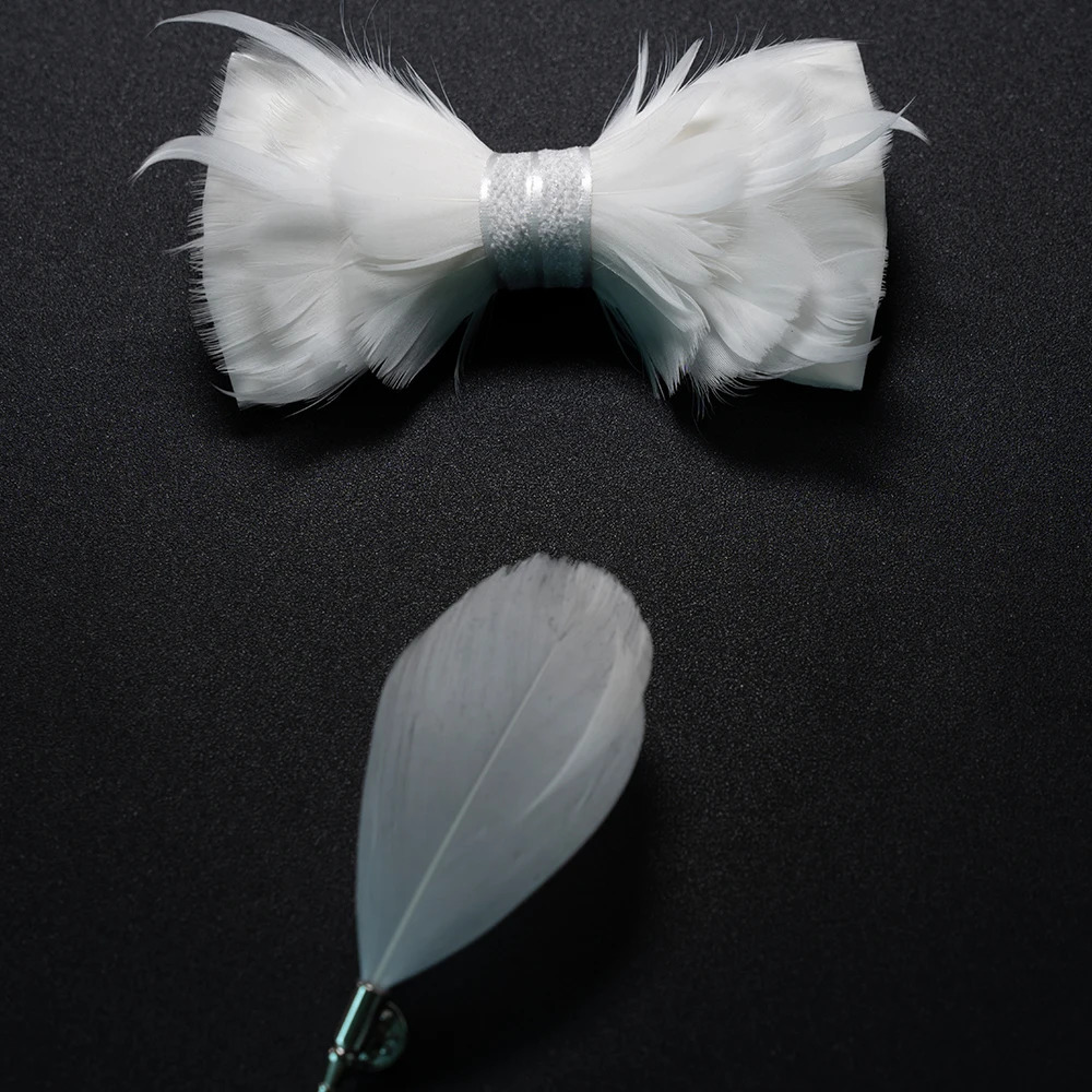 Wedding Bow Tie for Men Classic Black Pre-tied Bowtie brooch Set Party feather Butterfly Knot Gift Man Accessories 250306