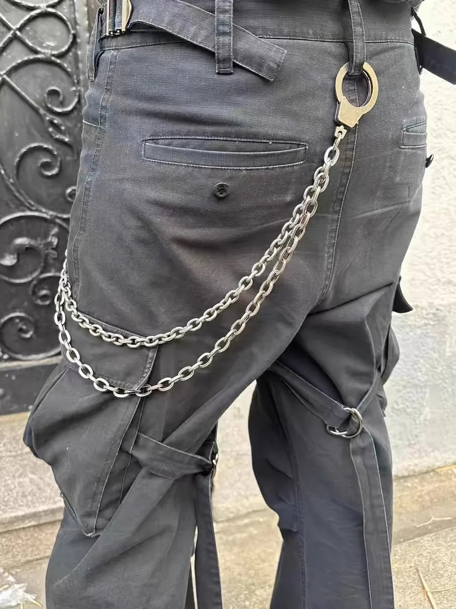 Cowhide Iron Cross Bilayer Stars Tassels Retro Style Chain For Men's Pants Ones Waist Metal Accessories y2k KeyChain 250318
