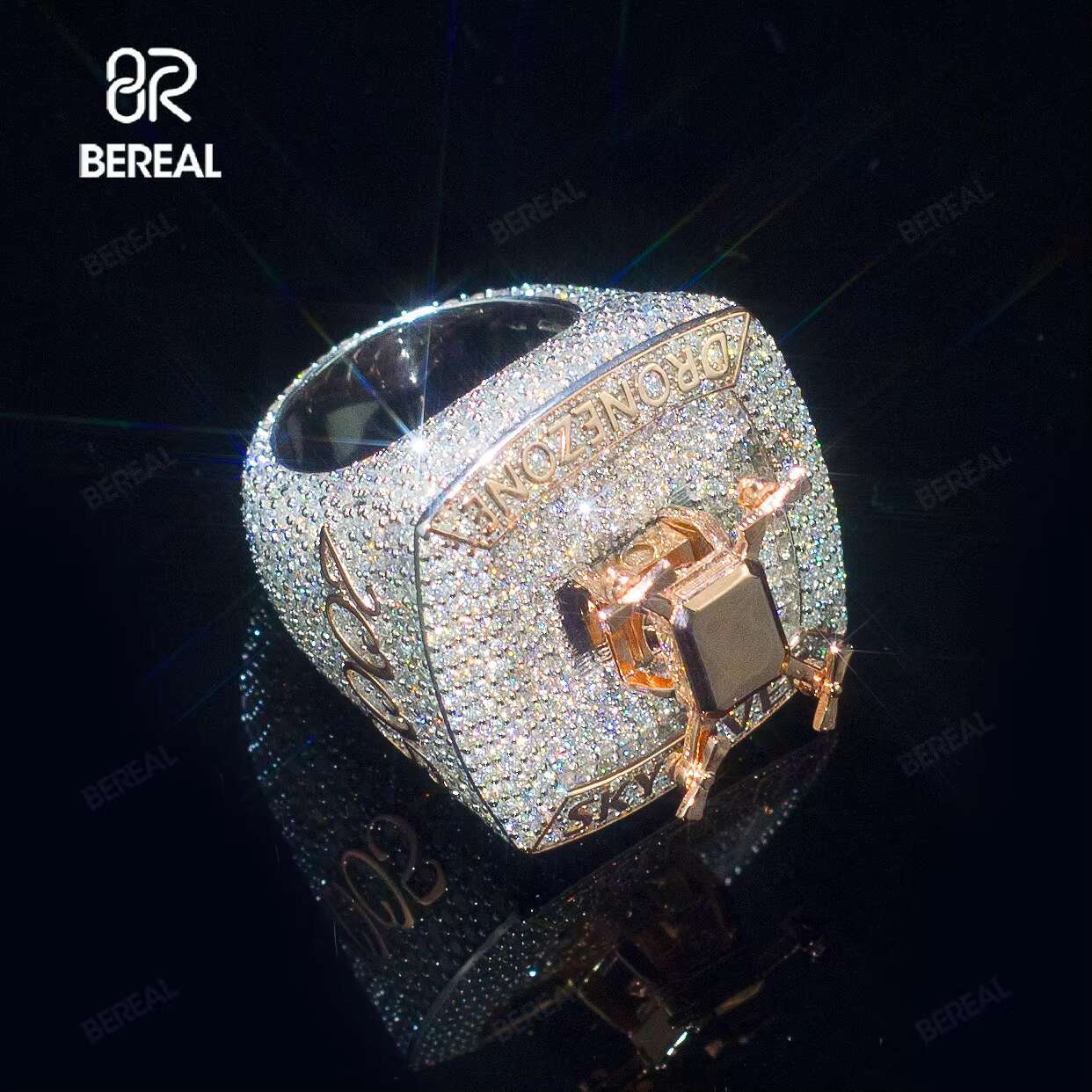 Custom UAV Letter Vvs Iced Out Moissanite Hip Hop Ring Pass Dia Test Sier 14K Gold Plated Fine Jewelry for Men
