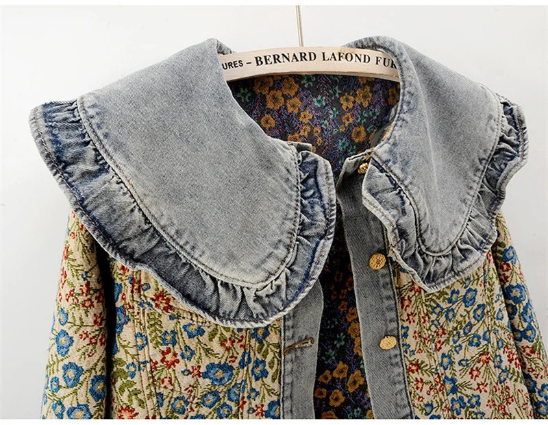 Spring and autumn jacquard embroidered denim jacket for women loose short casual Peter Pan collar 250226