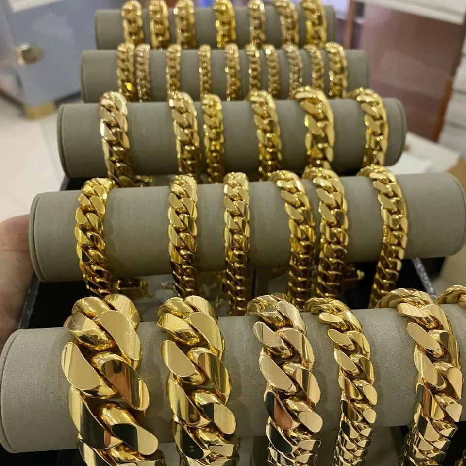 Custom Design Cadena Cubana Italian Handmade Real 10K Yellow Gold Solid Miami Cuban Link Necklace Luxury Hip Hop Men Jewelry