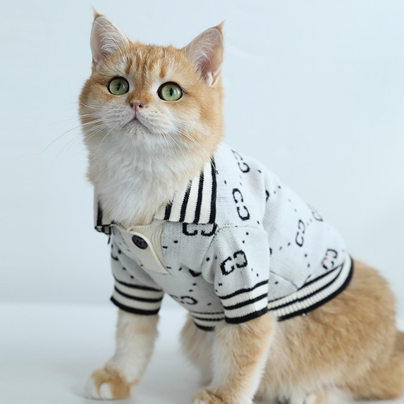Designer Polo Sweater, Classic Knitwear Fleece Winter Dog Clothes Boy Girl, Christmas Holiday Warm Pet Outfits Apparel, White Back M Y282