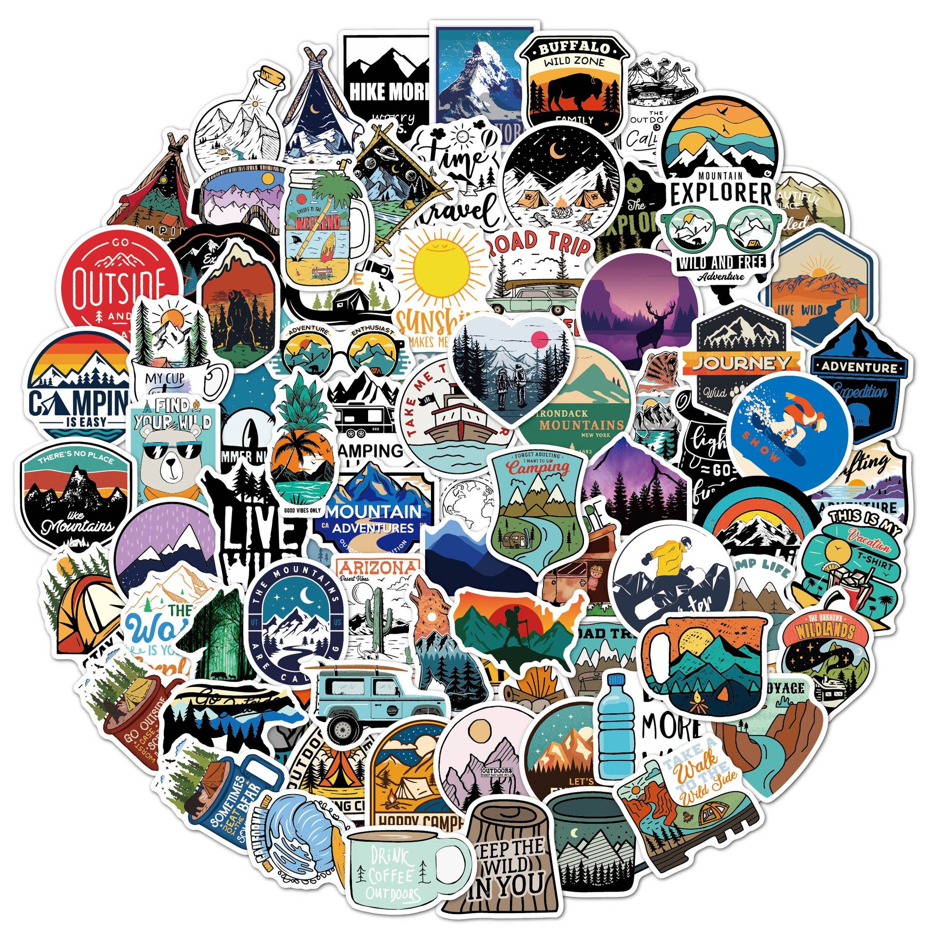 100pcs/lot Waterproof Outdoor Camping Stickers Adventure Hiking Travel Camp Life Decales for Car Suitcase Car Laptop Skateboard Motor Water Bottle Sti