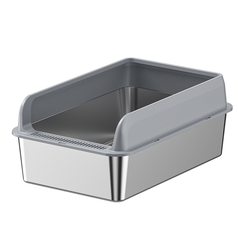 Anyask Enclosed Cat Litter Box Stainless Steel with Lid, XL Extra Large Litter Box for Big Cats, Metal, High Wall Sides Enclosure, Non-Sticky, Anti-Le