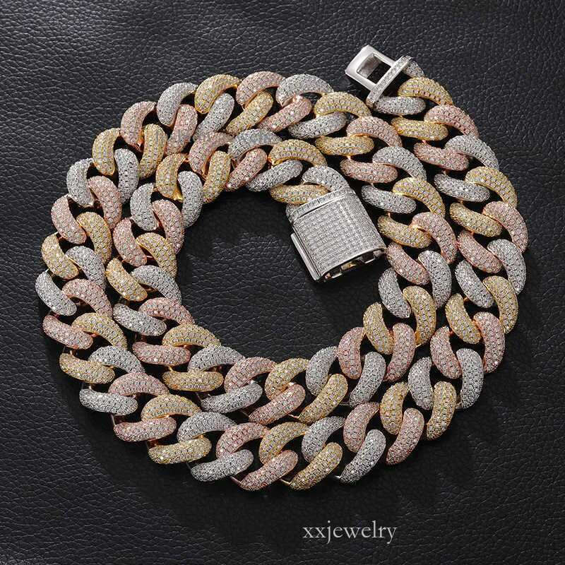 Hip hop jewelry coutureFull Iced Out 20mm Moissanite Stone Sterling Sier Cuban Link Chain Necklace