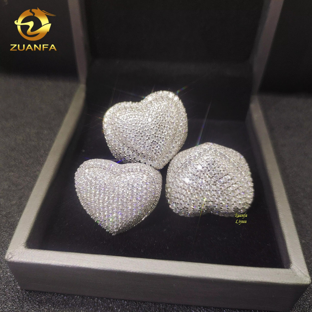 Iced Out Moissanite Engagement Rings Hip Hop Fashion Silver Jewelry Heart Shape Diamond Wedding Rings for Men Women