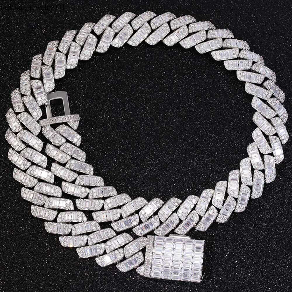 Vvs Moissanite Necklace Custom Ice Baguette Straight Cuban chain Hip Hop Sier Jewelry gift
