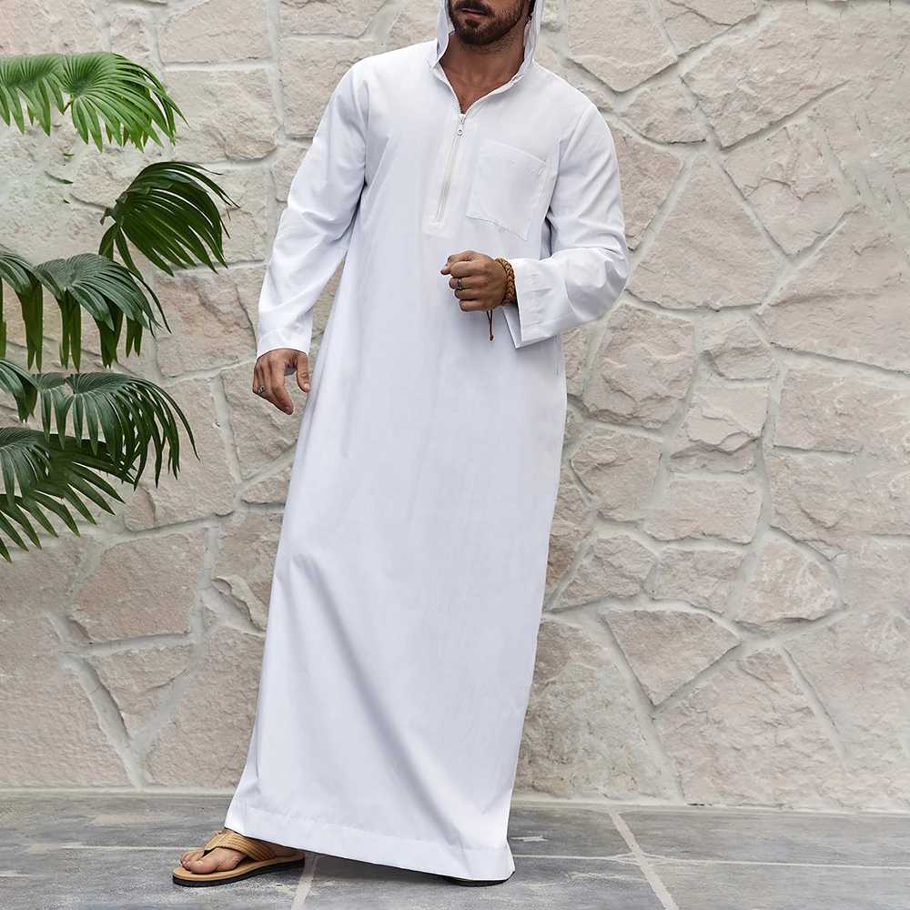 Arab mens clothes Large Middle East Dubai Trkiye Muslim mens pockets Solid hat Casual loose coat W250310