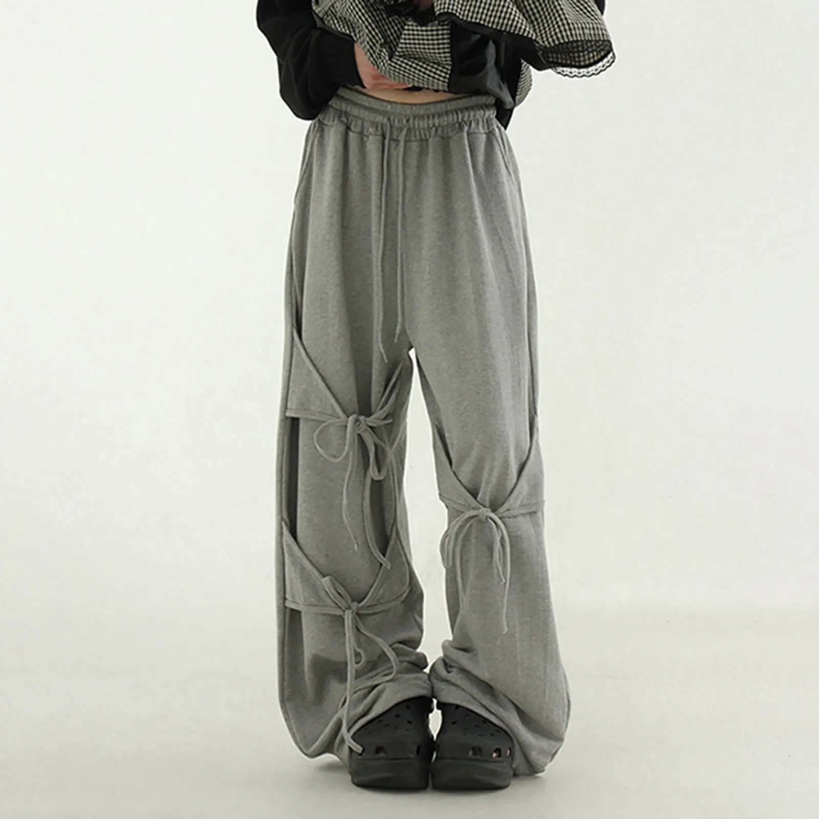 Y2k Sweatpants Women Fashion Bow Tie Wide Leg Pants Streetwear High Waist Sports Pants Hip Hop Joggers Baggy Trousers Pants 250305
