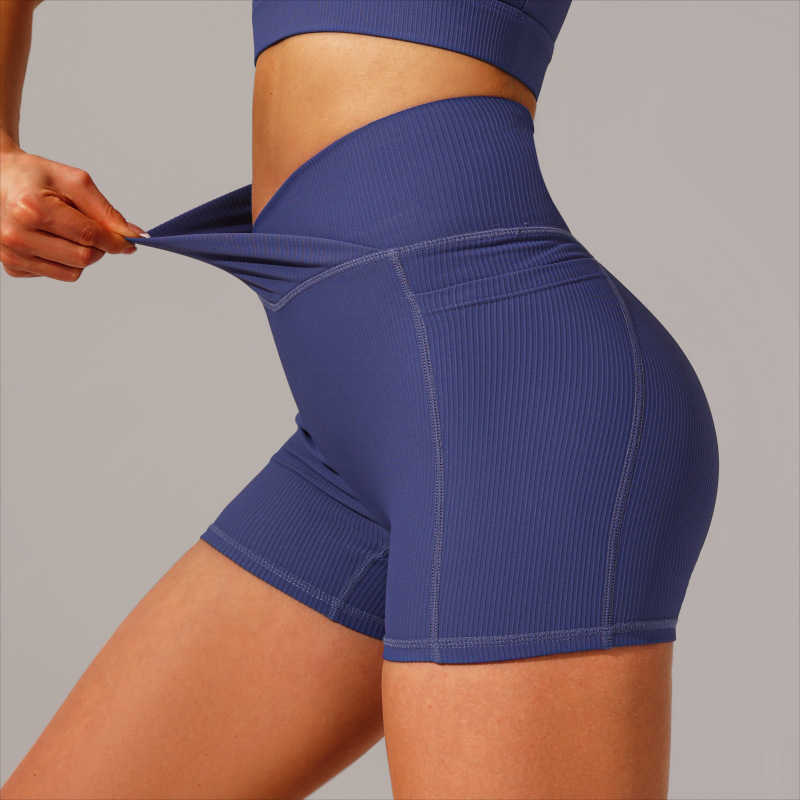 Yoga Outfit New Cross Waist Sports Fitness Cycling Hip Lifting High Pocket Tight Bra Shorts Pants H250307