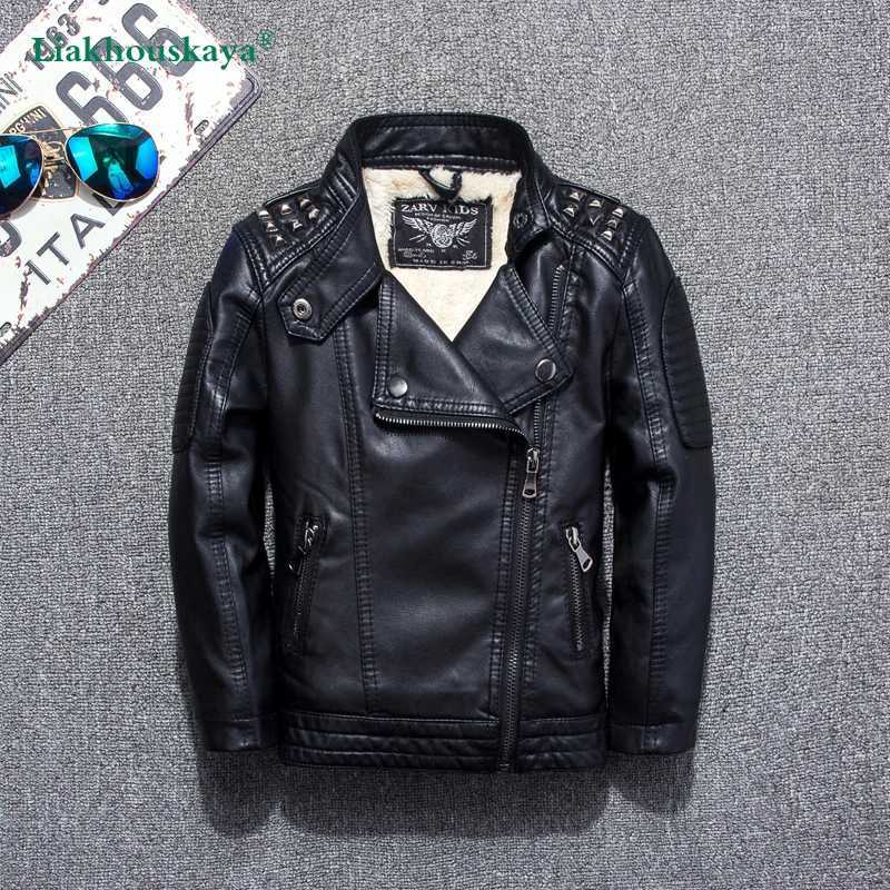 Winter Children GENUINE PU Leather Jacket Zipper BoyS Rivets Fashion Kids Spring Jacket Clothes Solid Outerwear Coats 2-16YT250313