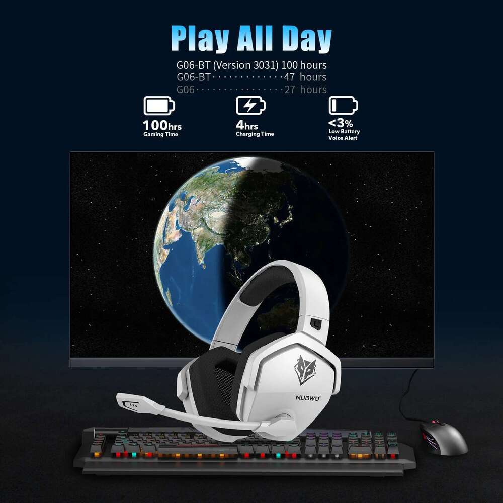NUBWO G06 2.4G Dual Wireless Headset 5ms Low Latency 7.1 Surround ENC Mic For PC PS4 PS5 Gaming Bluetooth Headphones