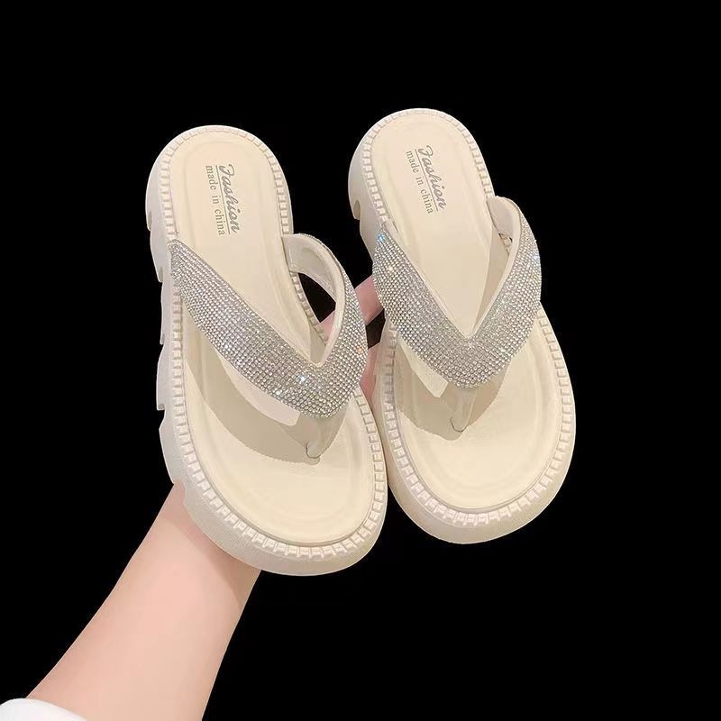 Free shipping new designer slippers fashion Platform comfortable Sparkling rhinestone flip flops size eur 36-41 for womens daily Wearing outside black